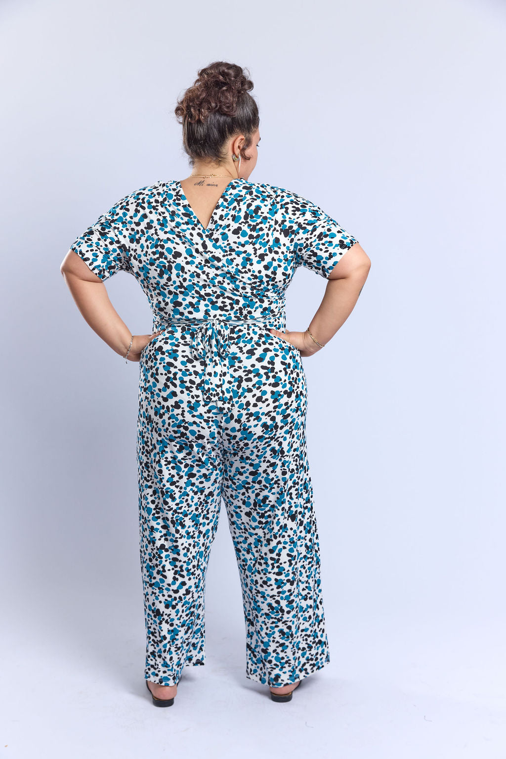 אוברול לני.- כחול טורקיז מנוקד