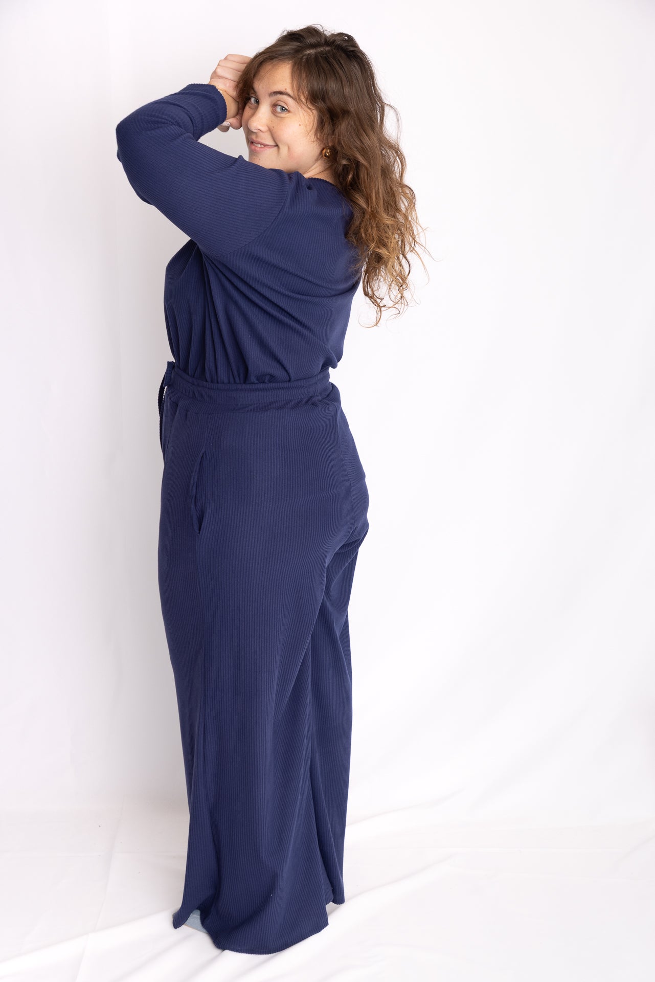 מכנסי מולי -כחול כהה דמוי קורדרוי