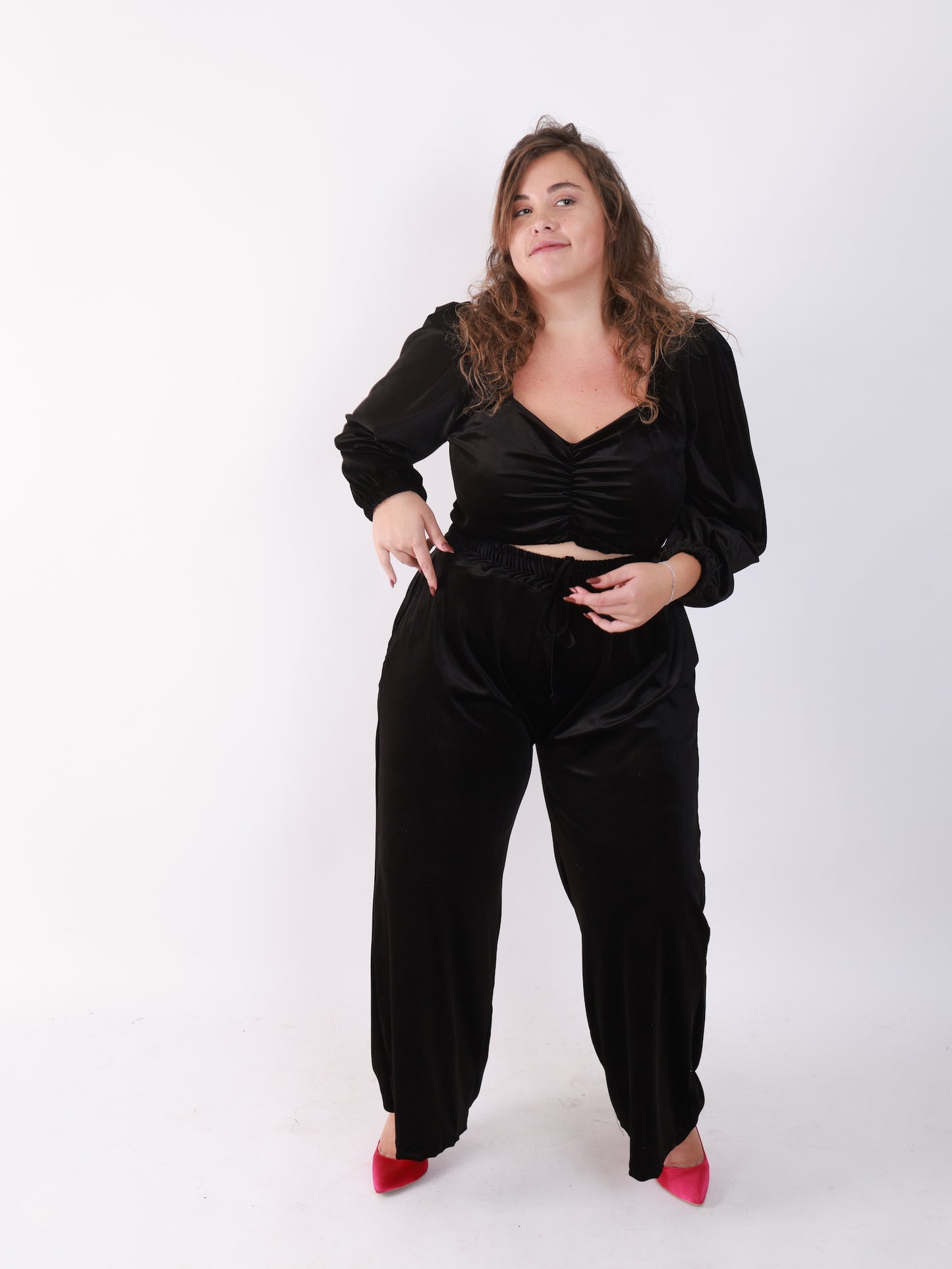מכנסי תשתחררי - קטיפה שחור
