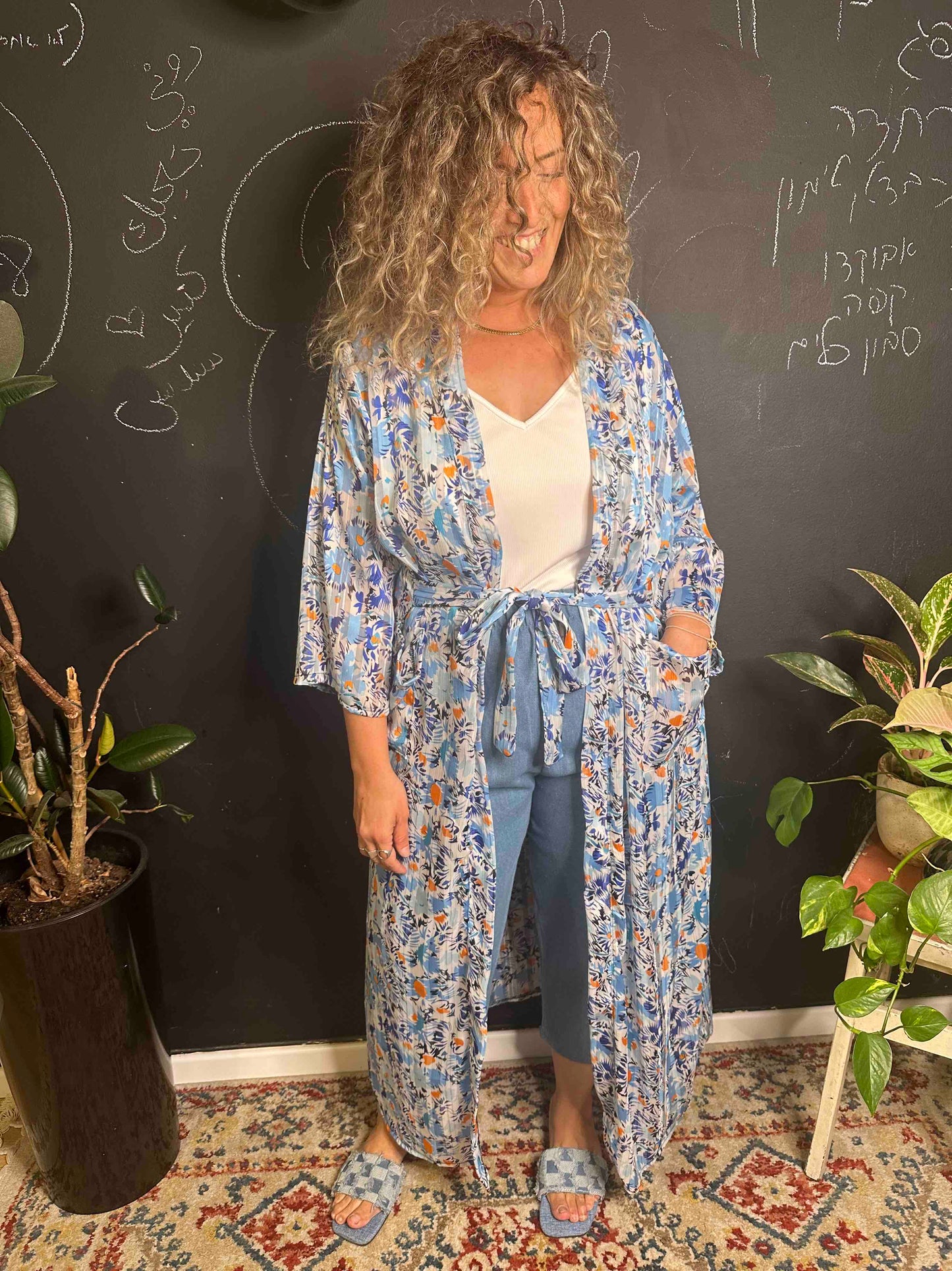 קימונו אבו אלי - פרחוני כחול