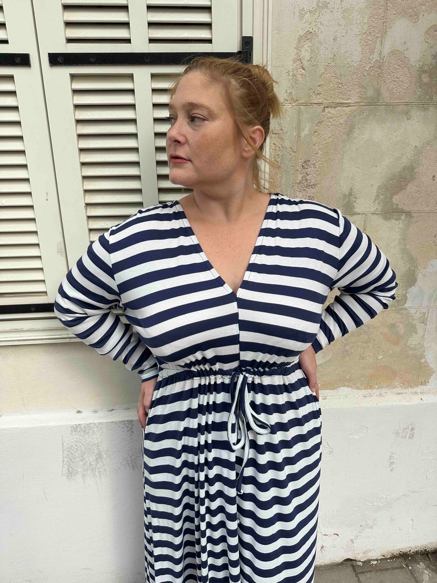 שמלת אני נינה ארוך - פסים כחול לבן