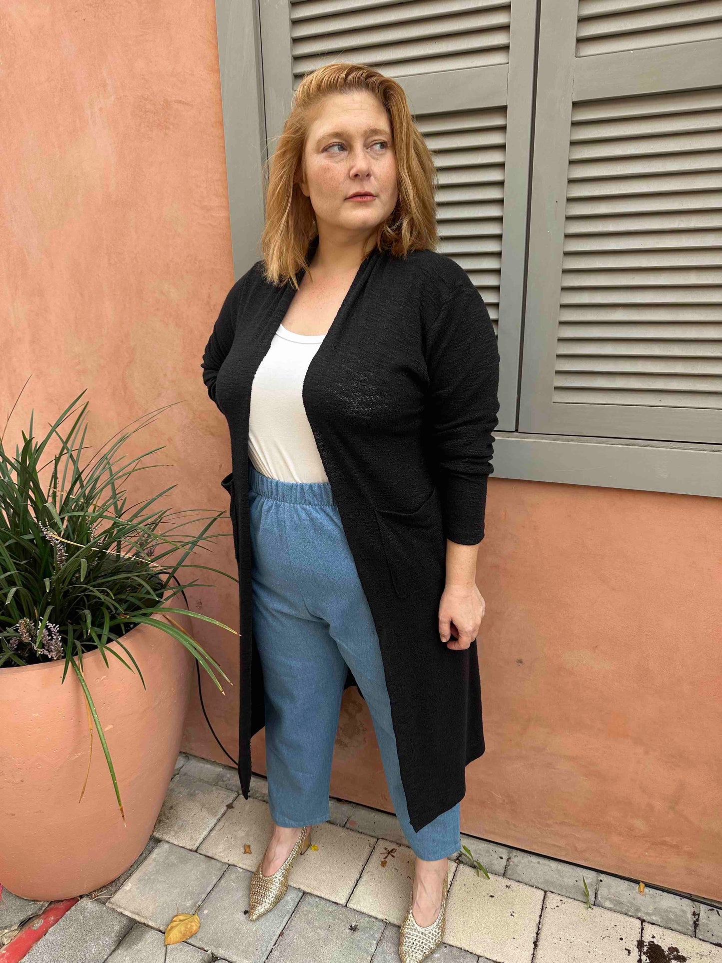 עליונית קימונו שמיכי -שחור סריג