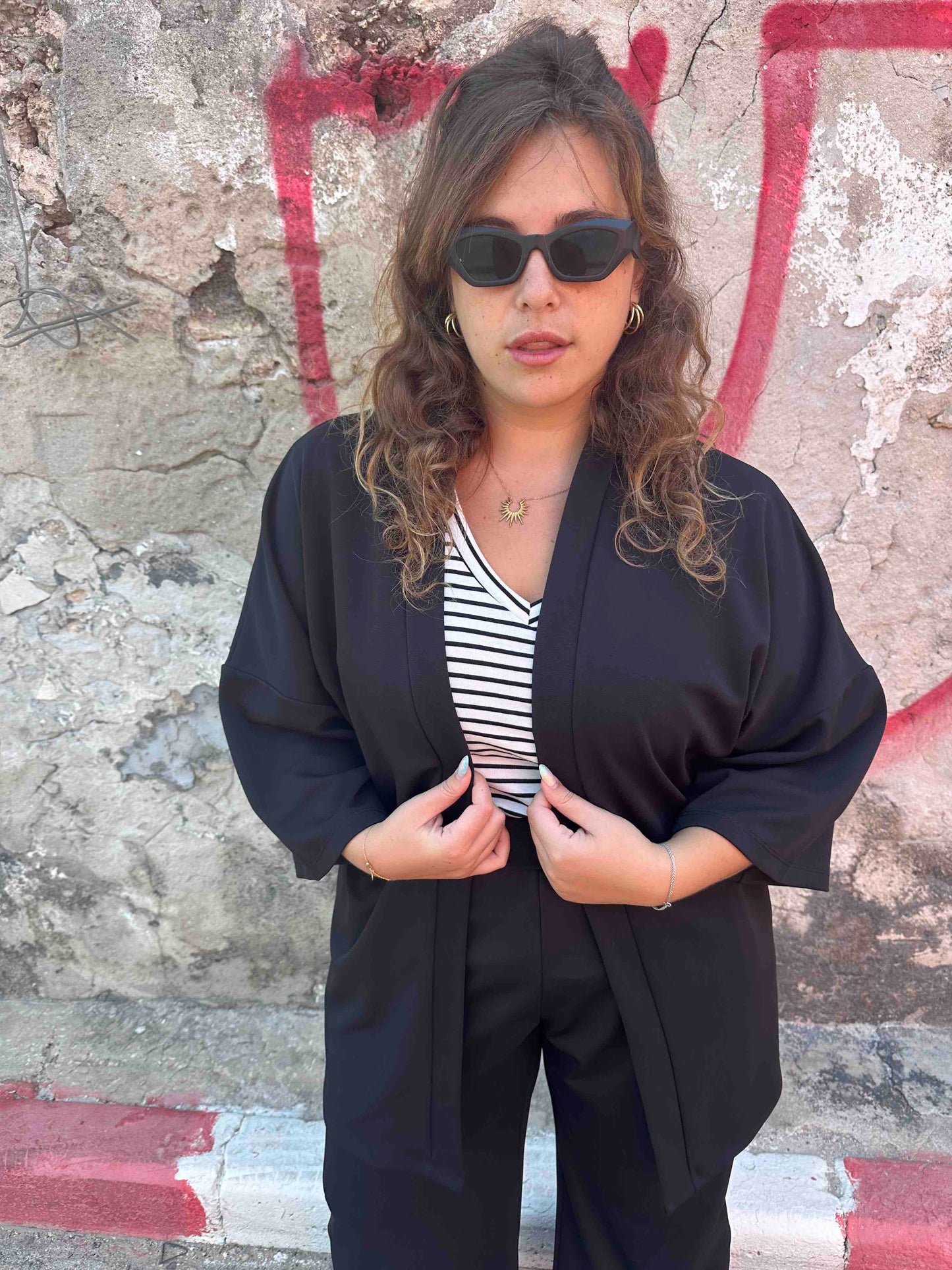 קימונו ציוני - שחור טריקו