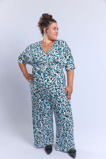 אוברול לני.- כחול טורקיז מנוקד