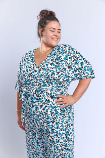 אוברול לני.- כחול טורקיז מנוקד