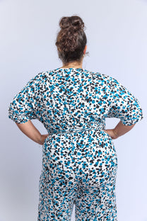 אוברול לני.- כחול טורקיז מנוקד