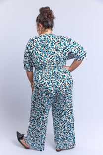 אוברול לני.- כחול טורקיז מנוקד