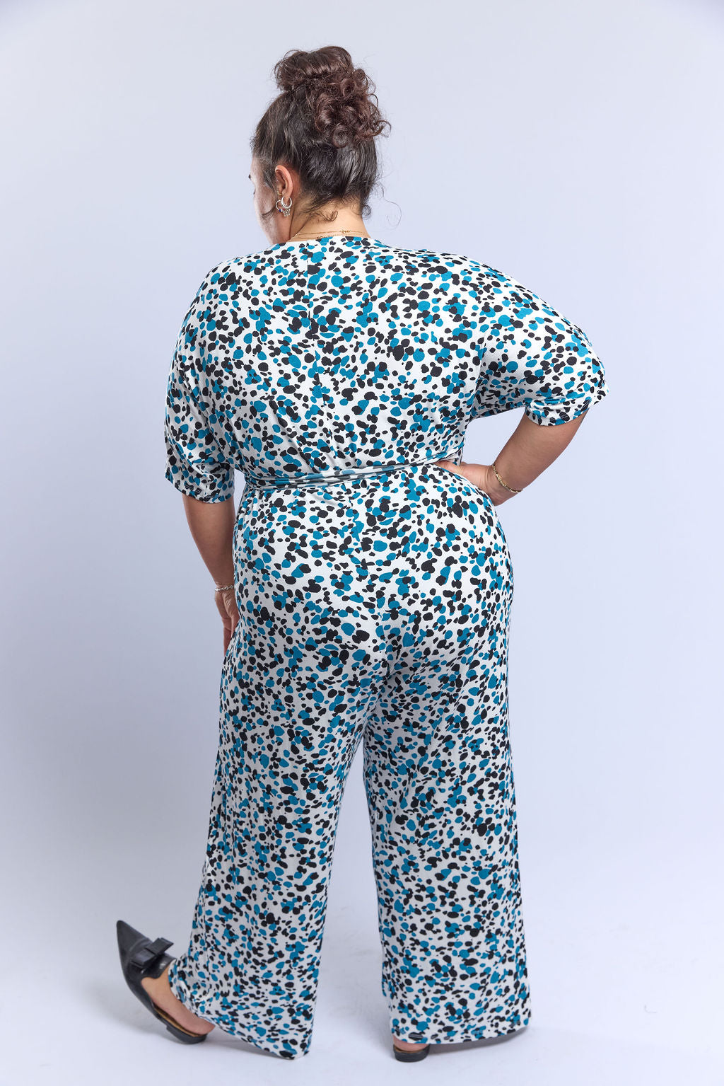 אוברול לני.- כחול טורקיז מנוקד