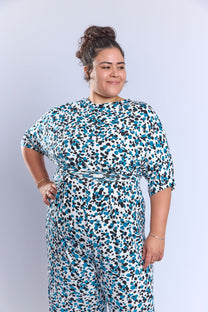 אוברול לני.- כחול טורקיז מנוקד