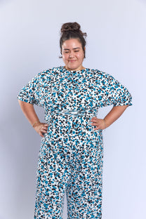 אוברול לני.- כחול טורקיז מנוקד