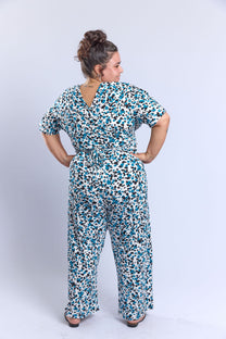 אוברול לני.- כחול טורקיז מנוקד