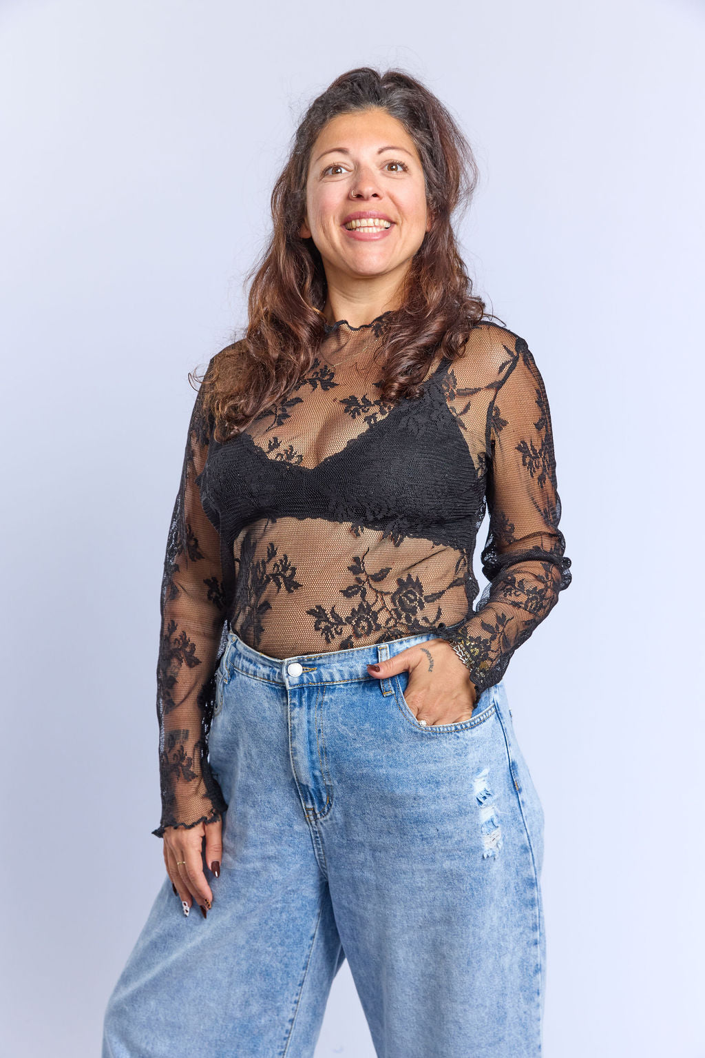 חולצת לולו - תחרה שחור