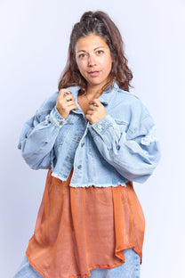 ג׳קט ג׳ינס סטפי - בהיר קרעים