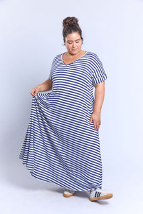 שמלת תכבסי לפעמים -פסים כחול לבן