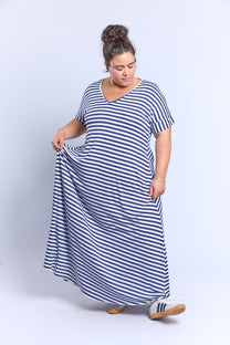 שמלת תכבסי לפעמים -פסים כחול לבן