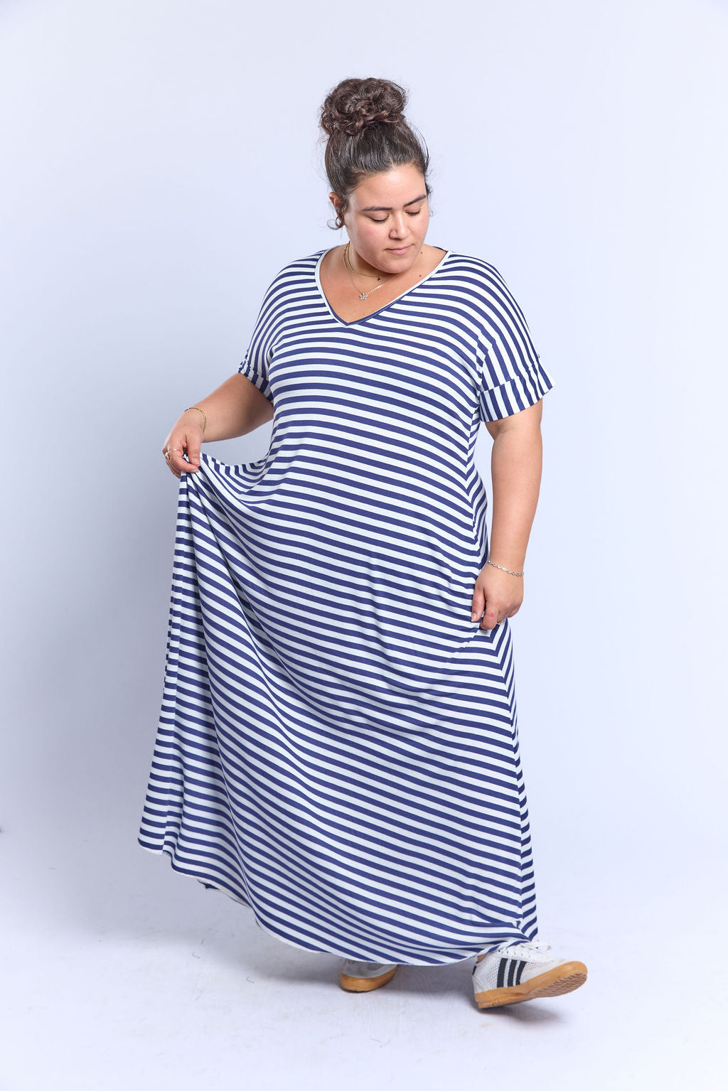 שמלת תכבסי לפעמים -פסים כחול לבן