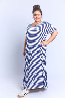 שמלת תכבסי לפעמים -פסים כחול לבן