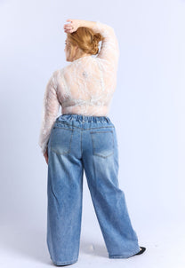 חולצת לולו - תחרה לבן