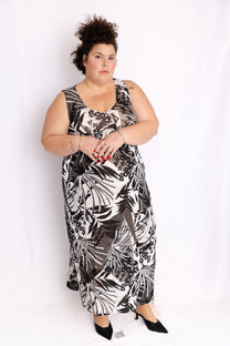 שמלת מאמי - עלים שחור אפור