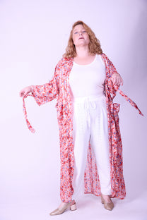 קימונו אבו אלי - אדום פרחוני