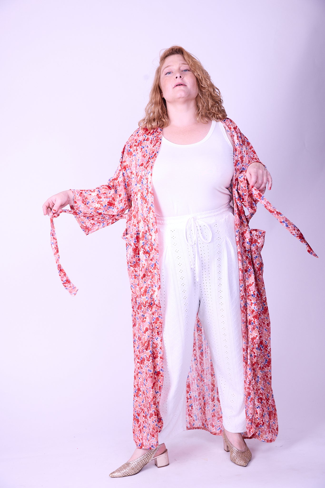 קימונו אבו אלי - אדום פרחוני