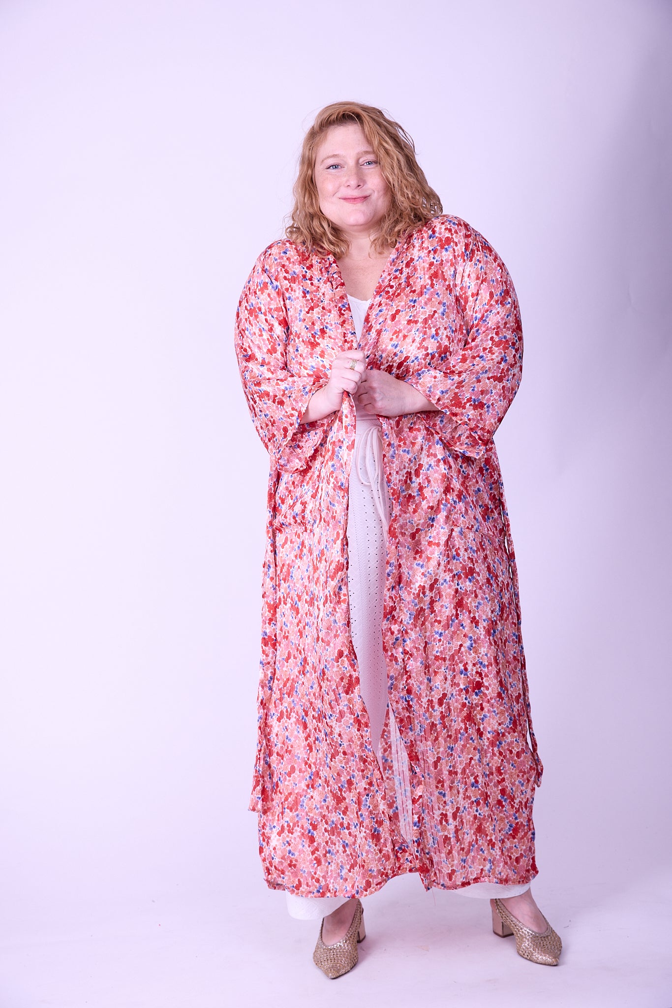 קימונו אבו אלי - אדום פרחוני