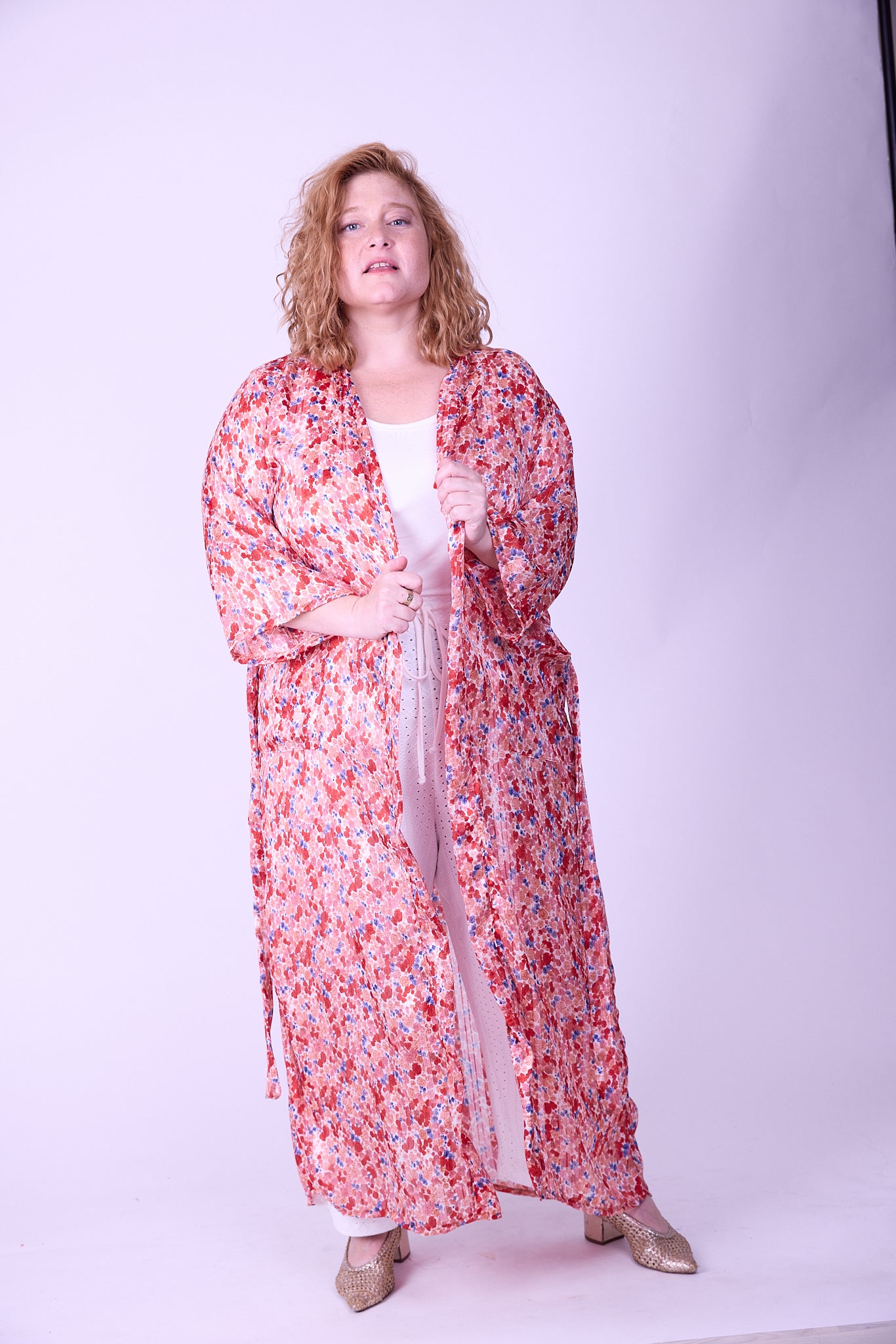 קימונו אבו אלי - אדום פרחוני