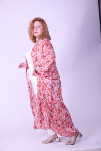 קימונו אבו אלי - אדום פרחוני