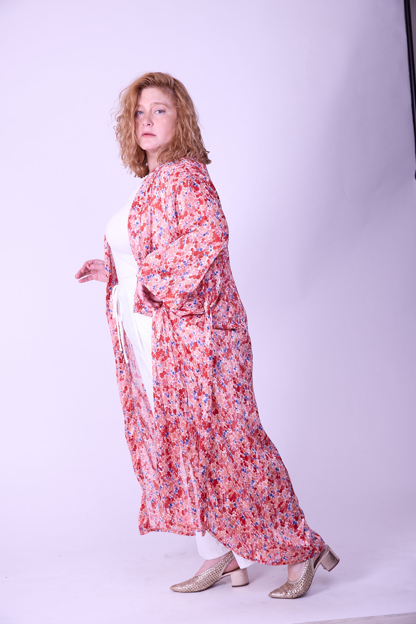 קימונו אבו אלי - אדום פרחוני