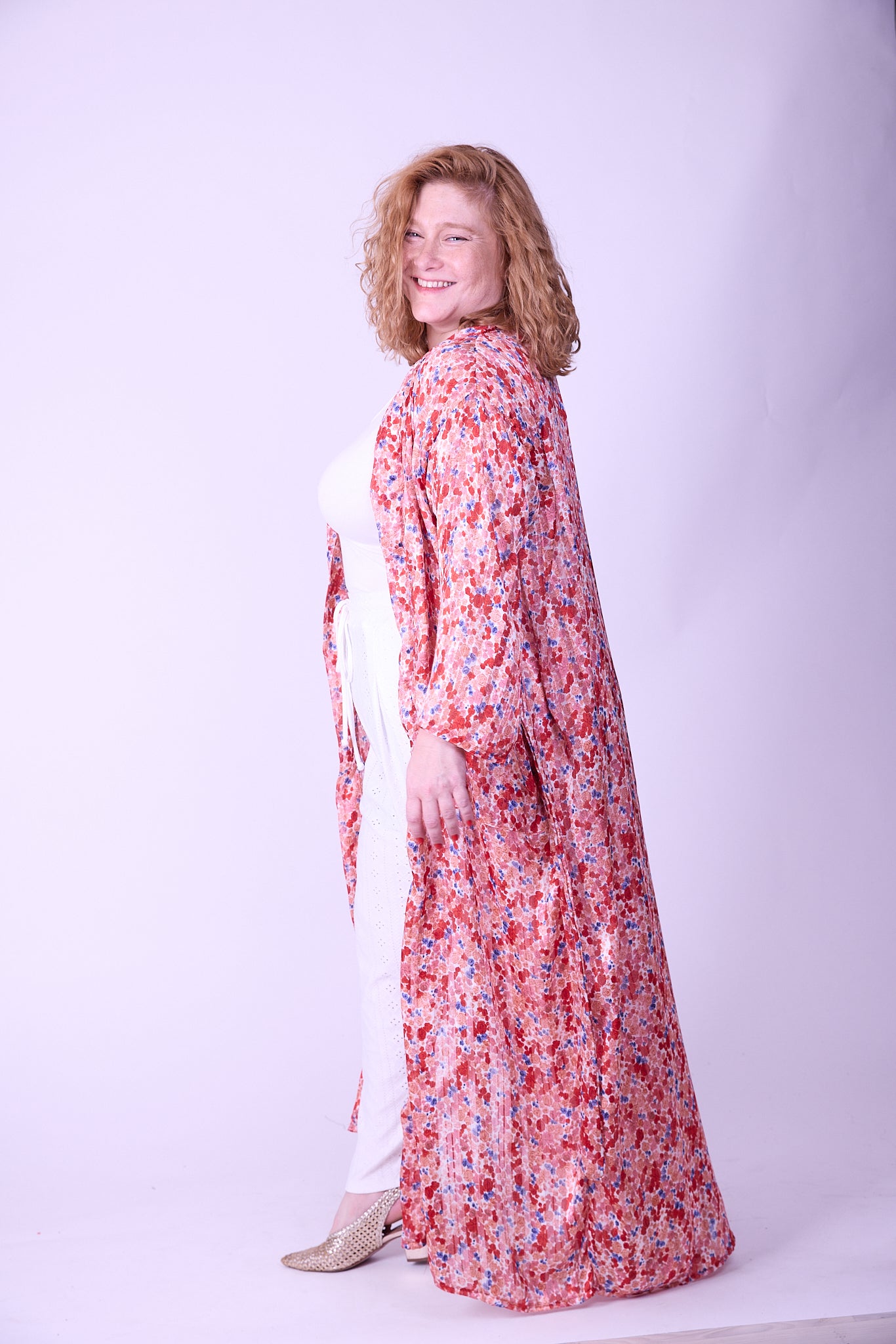 קימונו אבו אלי - אדום פרחוני