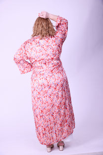 קימונו אבו אלי - אדום פרחוני