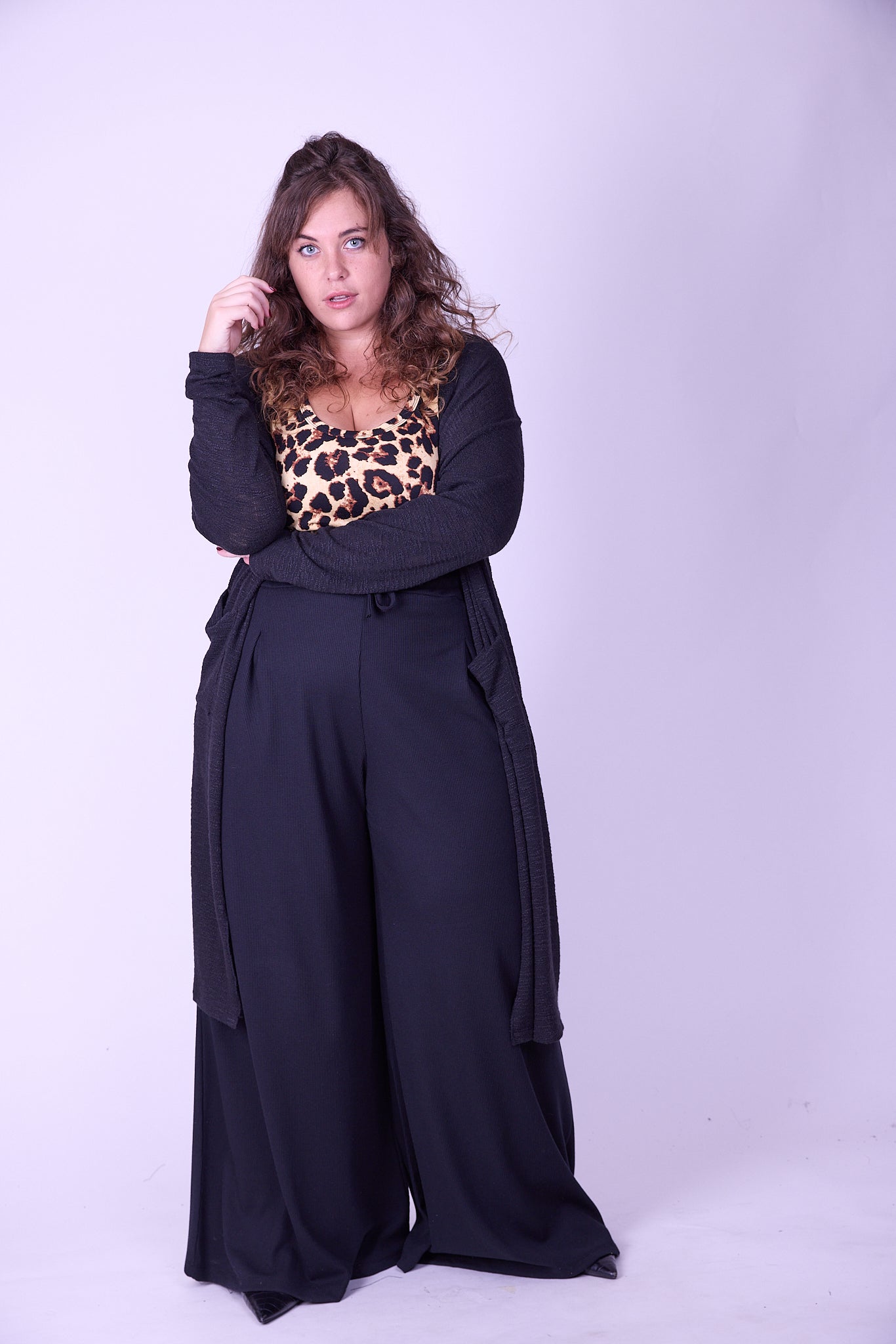 עליונית קימונו שמיכי -שחור סריג