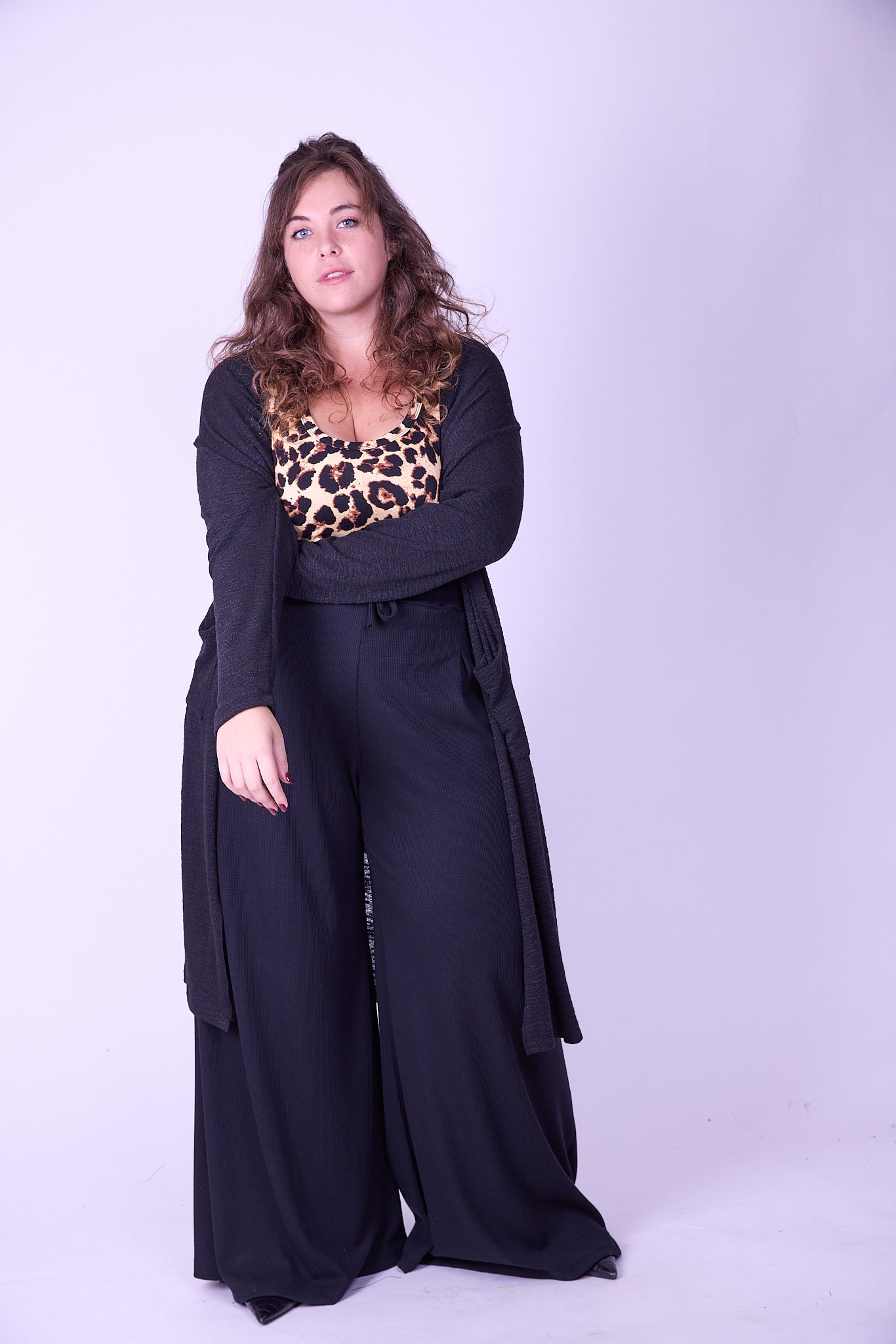 עליונית קימונו שמיכי -שחור סריג