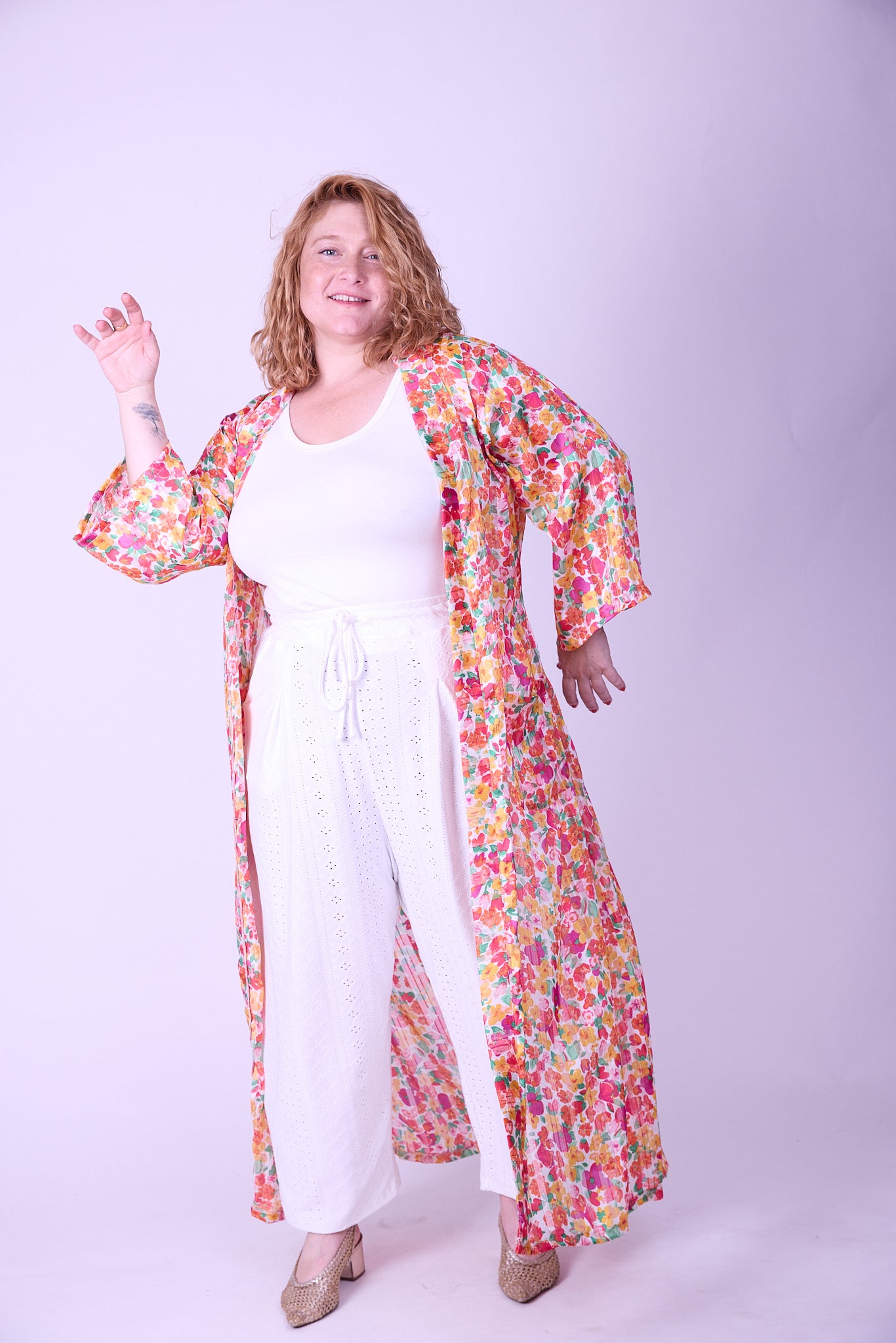 קימונו אבו אלי - פרחוני ורוד