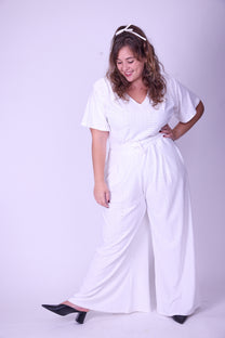 טישירט חרשנית -לבן לייקרה דמוי תחרה