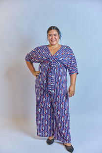 אוברול לני - גיאומטרי כחול אדום