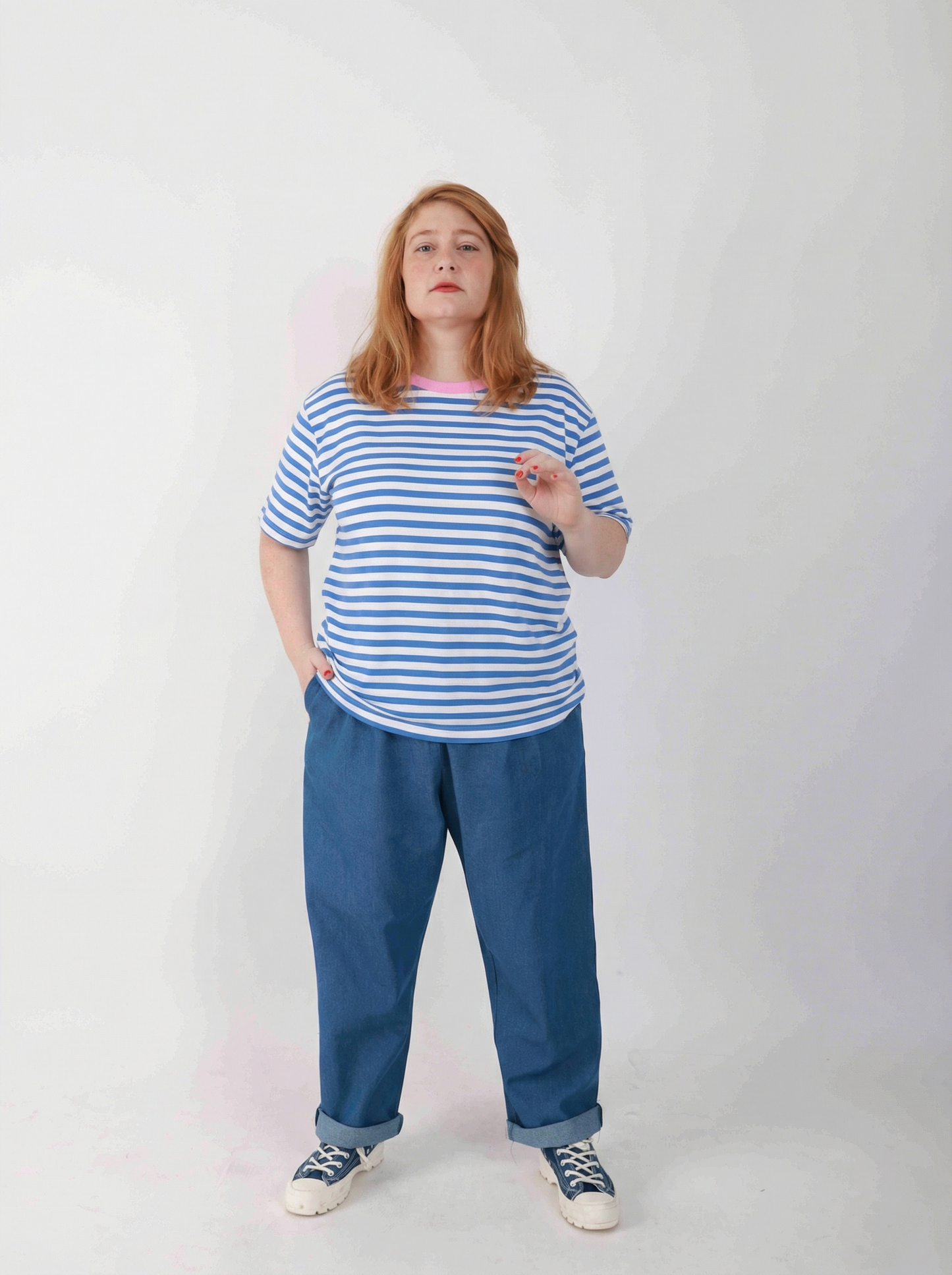 טישירט ירדה מהפסים - תכלת ורוד לבן