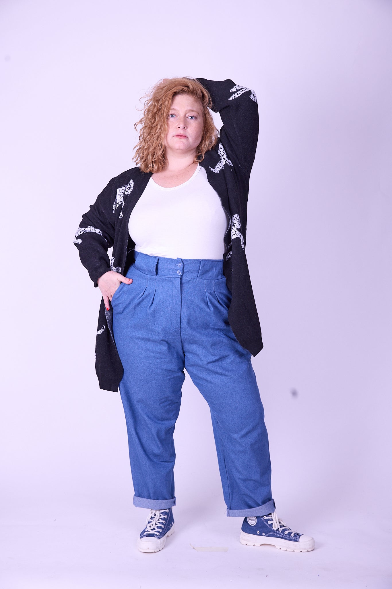 קרדיגן סריג- נמרים שחור לבן