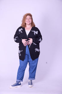 קרדיגן סריג- נמרים שחור לבן