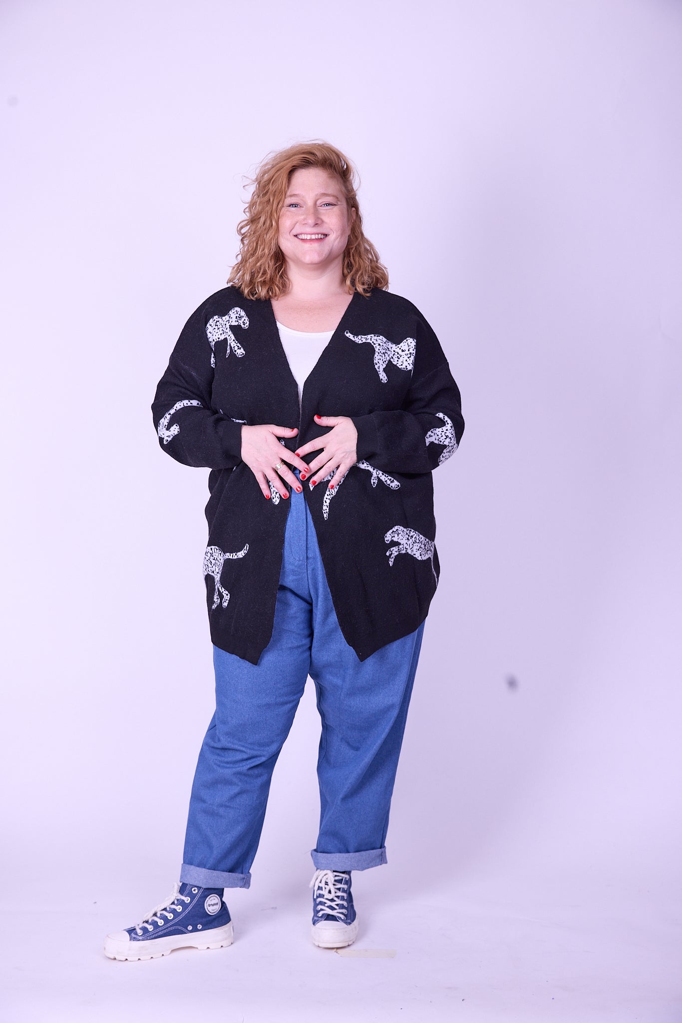 קרדיגן סריג- נמרים שחור לבן