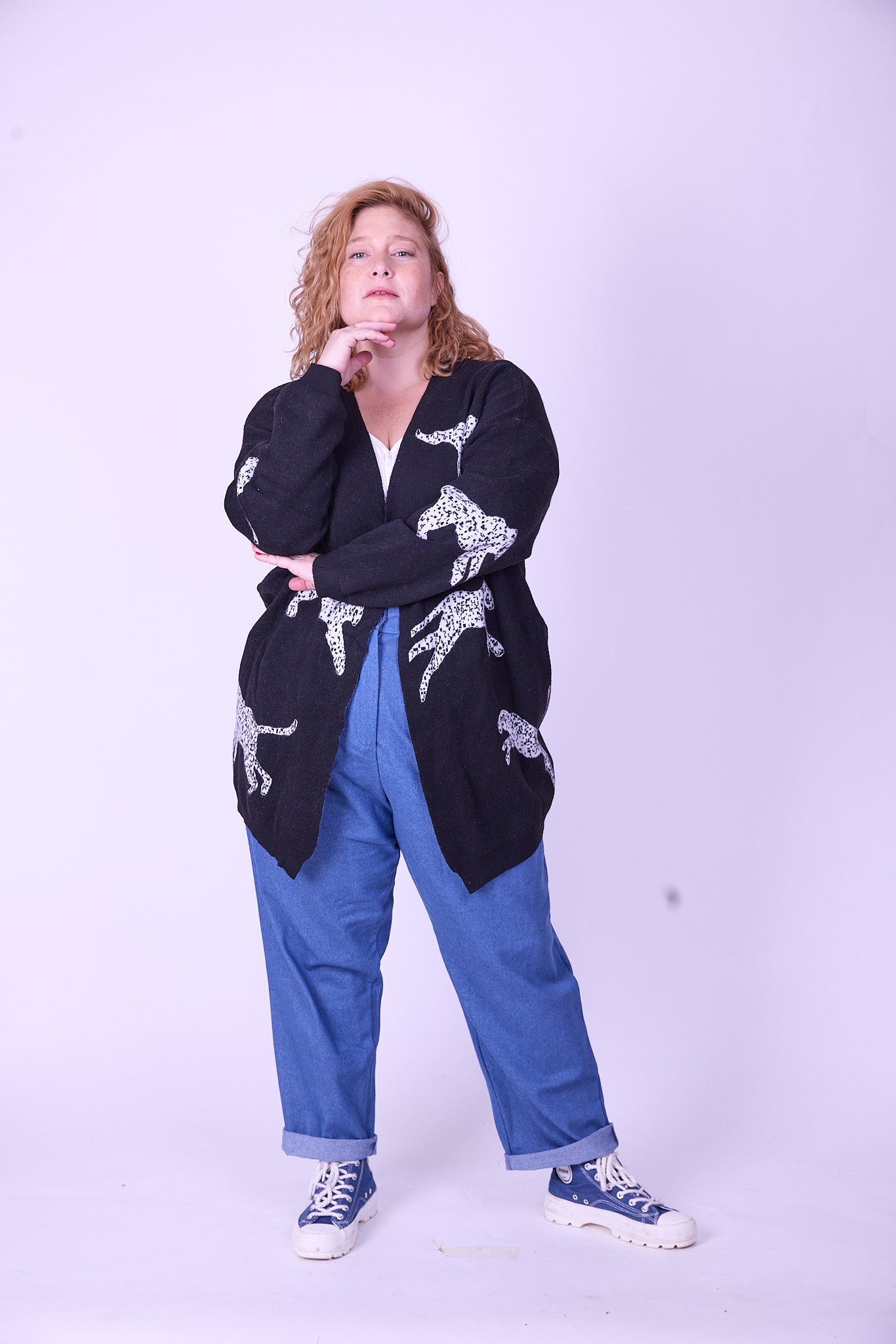 קרדיגן סריג- נמרים שחור לבן