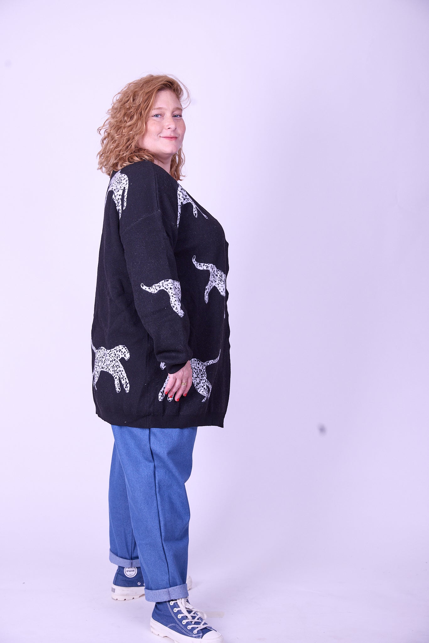 קרדיגן סריג- נמרים שחור לבן