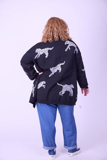 קרדיגן סריג- נמרים שחור לבן