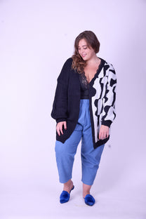 קרדיגן סריג- שחור לבן חצי חצי