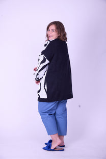 קרדיגן סריג- שחור לבן חצי חצי