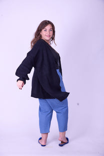 קרדיגן סריג- שחור לבן חצי חצי