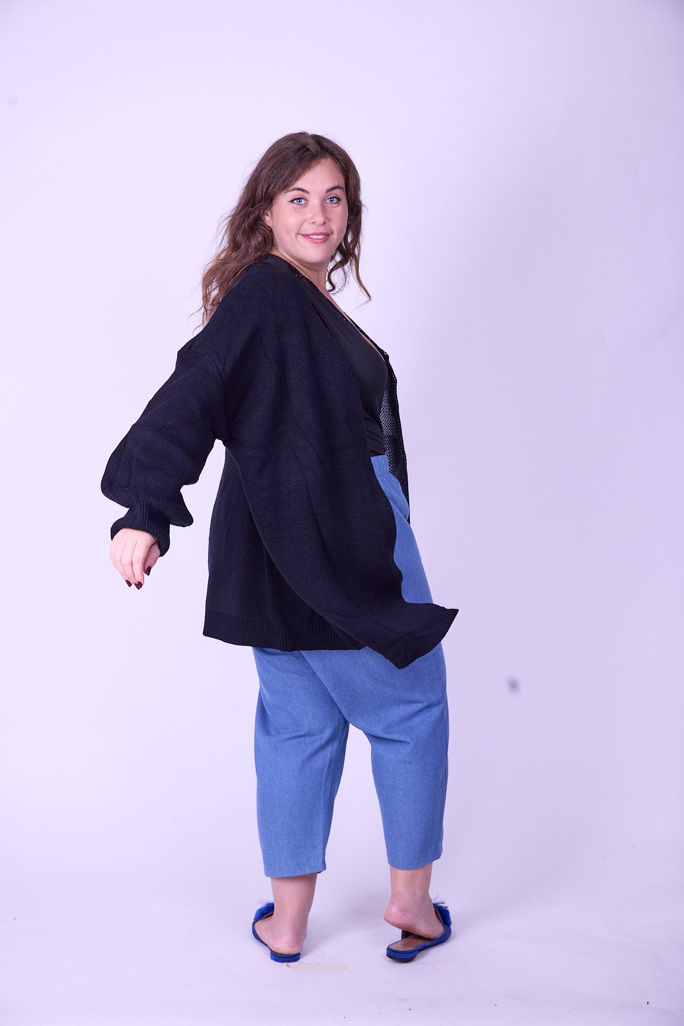 קרדיגן סריג- שחור לבן חצי חצי