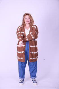 קרדיגן סריג- לבבות חום