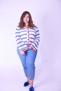 קרדיגן סריג- פסים אדום כחול