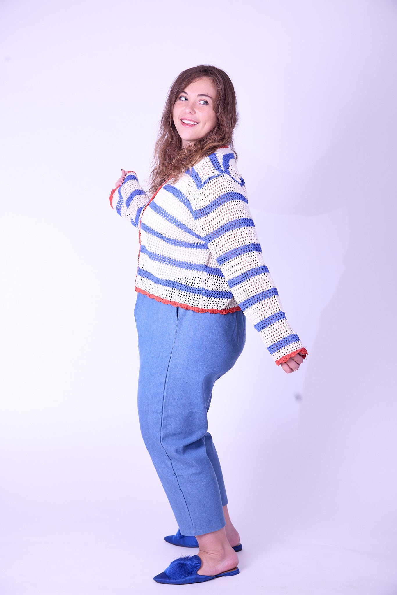 קרדיגן סריג- פסים אדום כחול